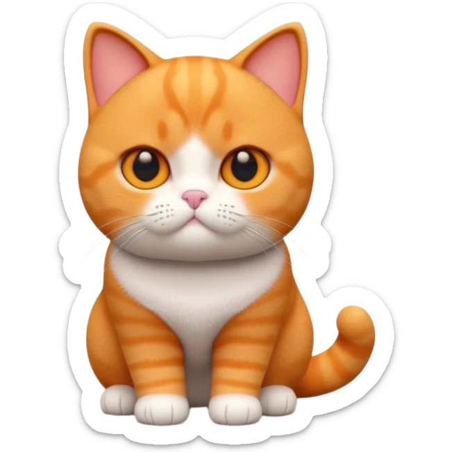 A 3D cartoon British Shorthair cat in vibrant orange ginger tone, smooth plush fur, round eyes, warm cinematic lighting, Memoji style. full body or half body. sticker