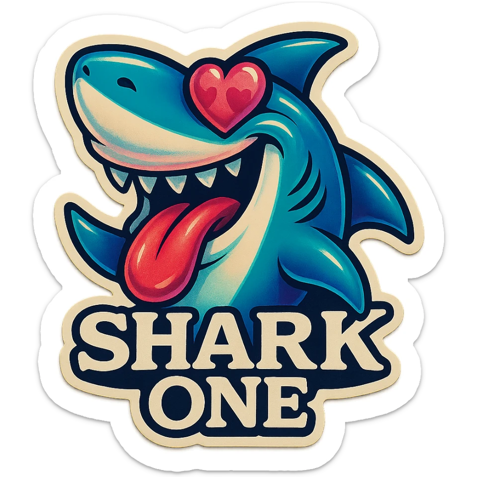mouth open with tongue out
heart shaped eye
add the words “ Shark One " in White sticker