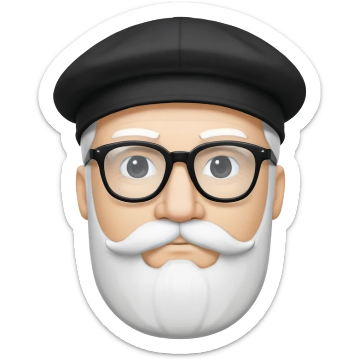 the face of a man with a mustache and short white beard, black glasses, and a black cap that says The Raven Man Cave in white handwritten letters sticker