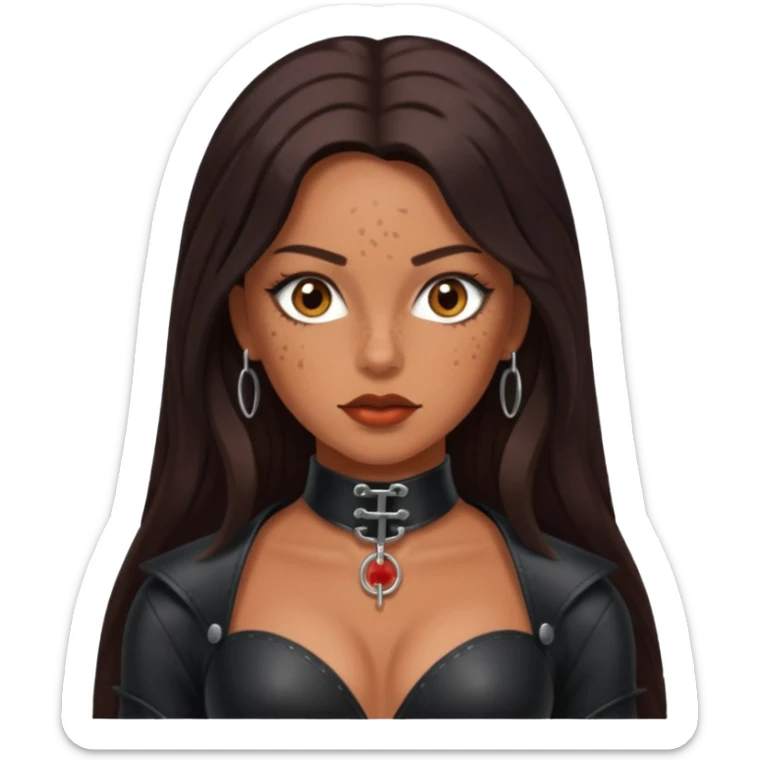 Tan skin with freckles, long dark hair, hazel eyes Dominatrix full body sticker