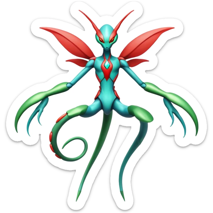  Cool Edgy Shiny Futuristic Ethereal Legendary Scizor-Deoxys-Digimon-Flygon-hybrid full body sticker