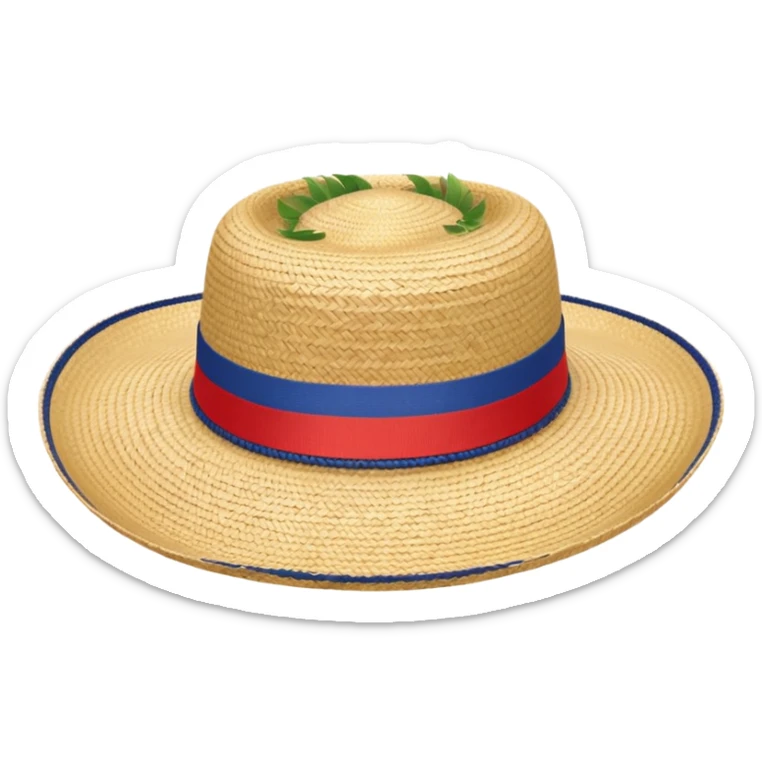 wide-brimmed straw hat woven from karanda’y leaves, light beige color, with a red, white, and blue tricolor ribbon sticker