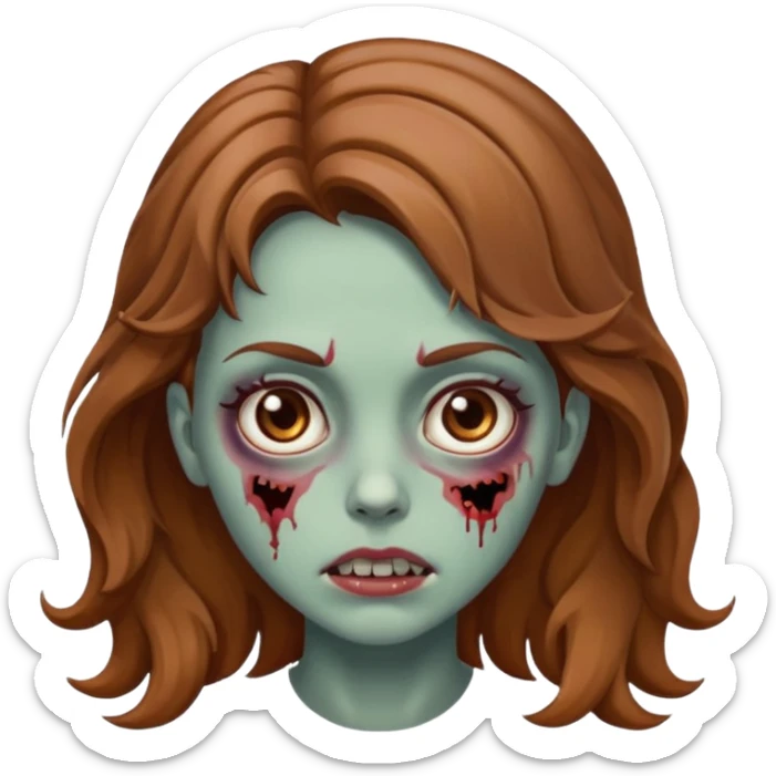 Emoji de garota zumbi bonita, cabelo ondulado castanho bem claro e olho castanho  sticker