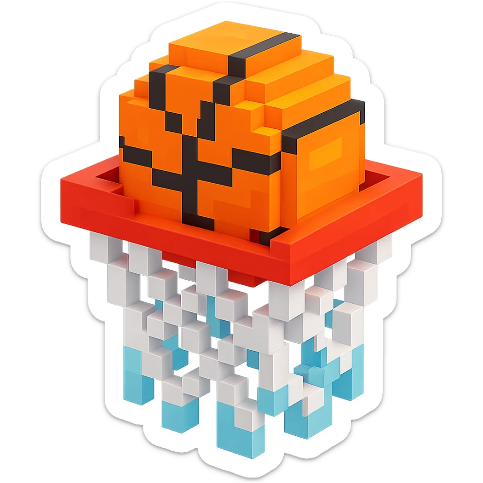 Voxel-style basketball in a net, no background, variation 6. sticker