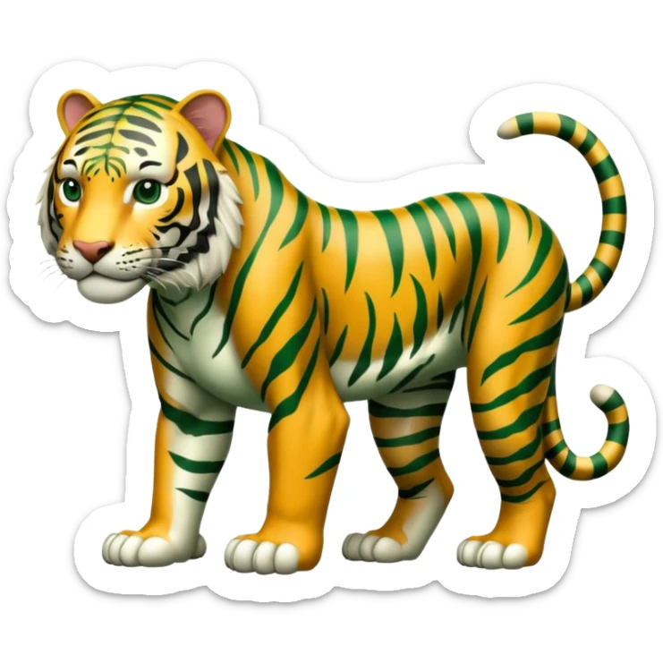 full body green tiger with black stripes, no orange, muscular, on all fours sticker