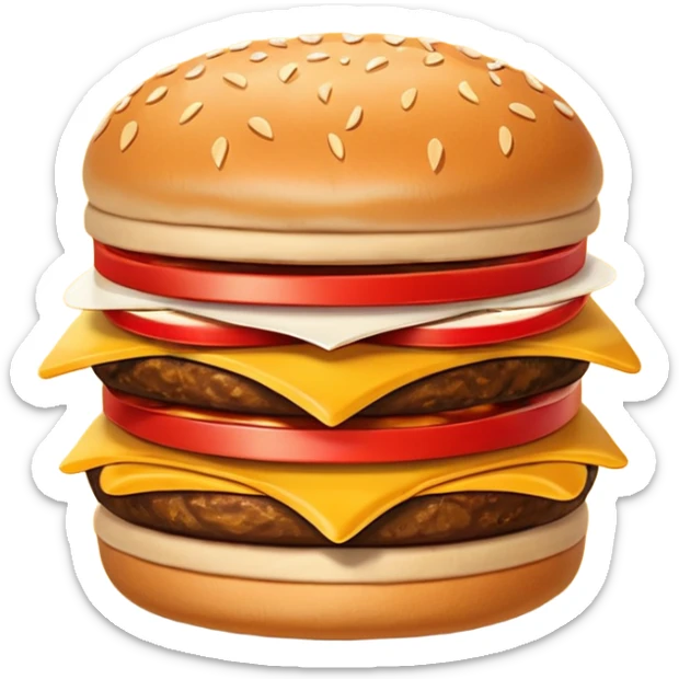 A clean and simple icon of fast food in emoji-style illustration. A burger with fries, nuggets and shawarma, bright and bold colors, simple shapes, flat design, high contrast, inviting and appetizing. sticker