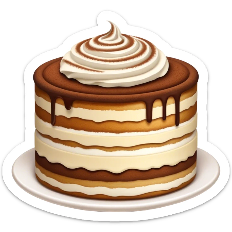 Cinematic Realistic Tiramisu Dessert Emoji, featuring layers of coffee‚Äêsoaked ladyfingers and mascarpone cream dusted with cocoa rendered with delicate textures and warm, inviting lighting. sticker