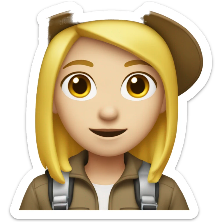 A female college student with white skin and shoulder-length yellow hair wearing an explorer hat. sticker