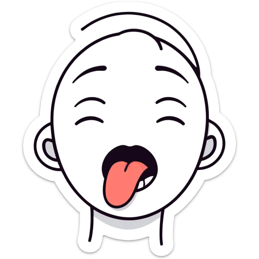 Person with tongue sticking out in corner of mouth and eyes half way closed sticker