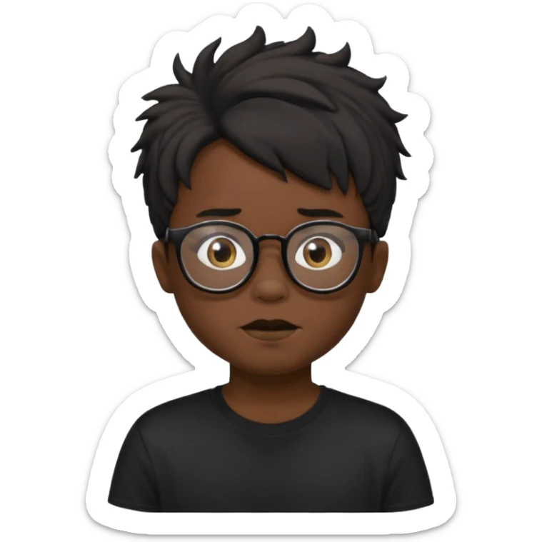  boy with freeform hair black t-shirt put a glasses black people put a creepy face sticker