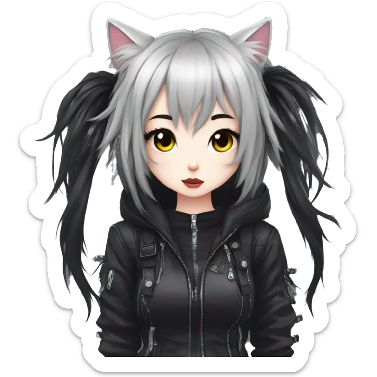 Edgy Kawaii Cute Cool Cartoon Beautiful Elegant Pretty Anime Punk Techwear Gothic Catgirl sticker