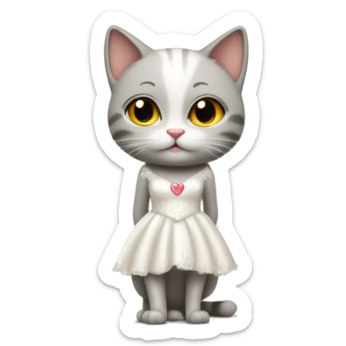 cat standing on two legs in bridal dress with heart for eyes sticker