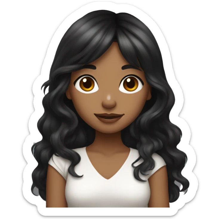 TAN SKIN GIRL with long black wavy hair and bangs holding her black and white shitzu  sticker