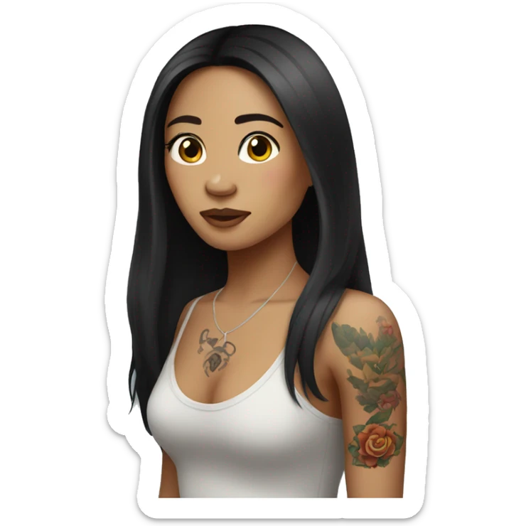 Filipino woman with dark long hair and tattoos  sticker