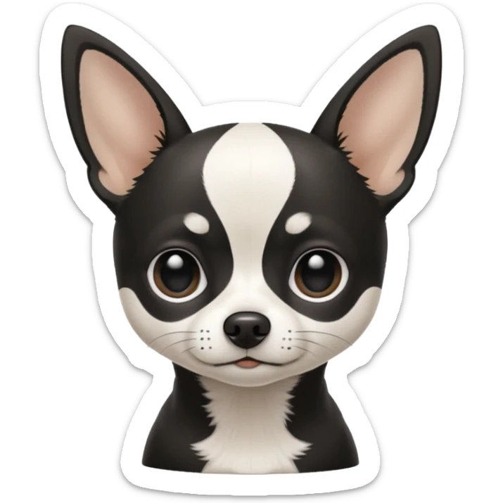 A black and white chihuahua emoji please with a thin white line on the center of head nose pointy sticker