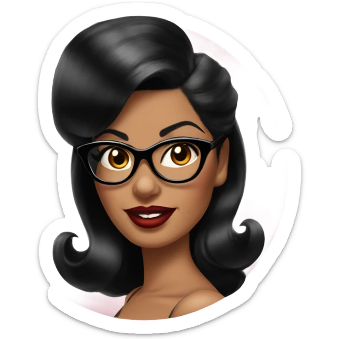 pin-up brown woman with black hair wearing 50s cat eye glasses  sticker