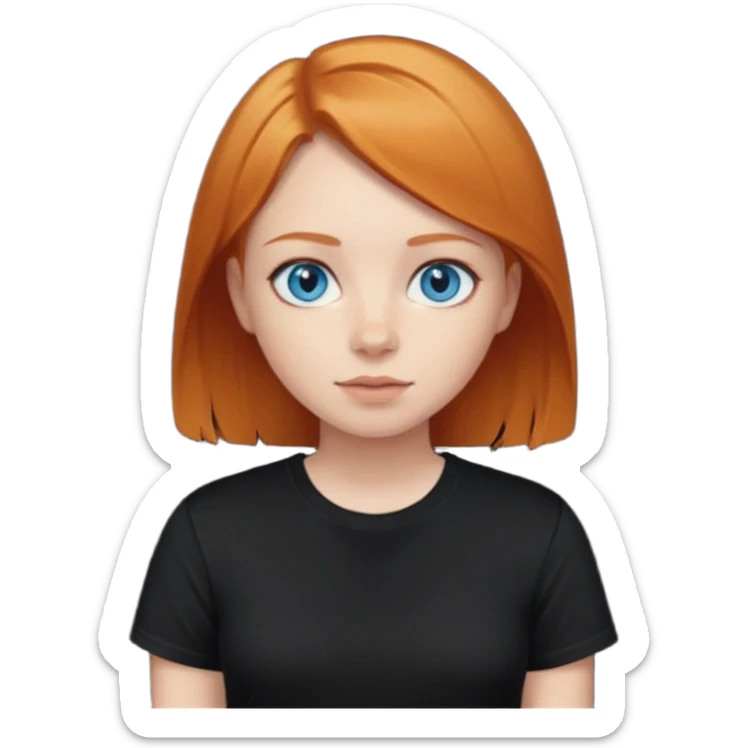 Blue eyes,ginger short straight hair, black t-shirt girl sticker
