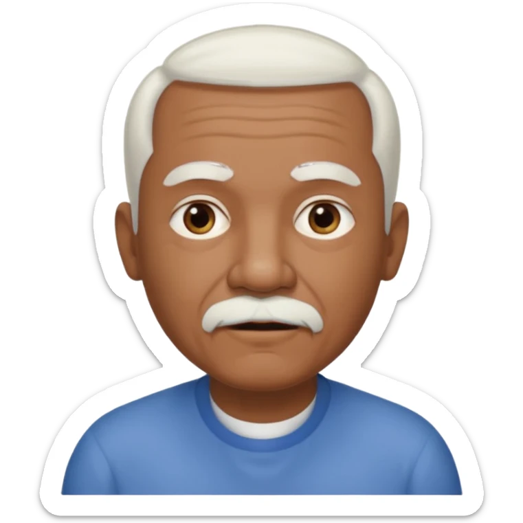 An elderly man emoji with medium-dark skin tone, short neatly trimmed white hair around the sides and back of his head, a bald top, and well-groomed facial hair — a small white mustache paired with a short rounded white goatee that frames his mouth. sticker