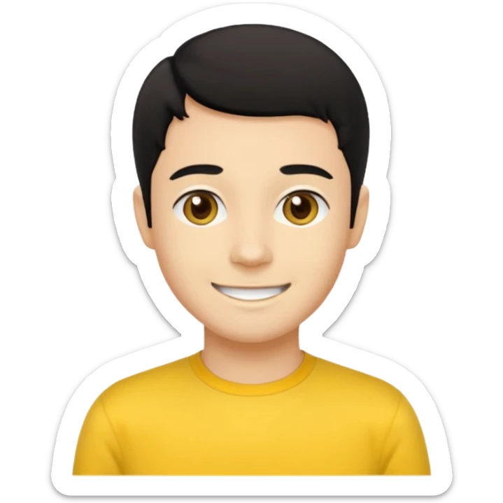 Sam Wiggle from the Wiggles with light skin, brown eyes, black hair, yellow skivvy shirt sticker