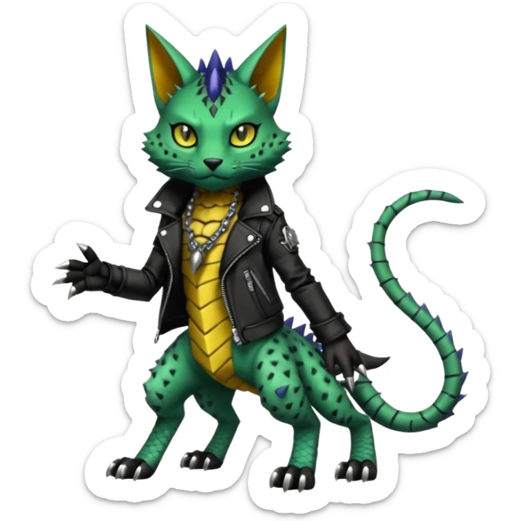 Punky gothic edgy badass spiked scaley Bastet-Gatomon-Digimon-Fakémon-Pokémon-creature (full body) sticker