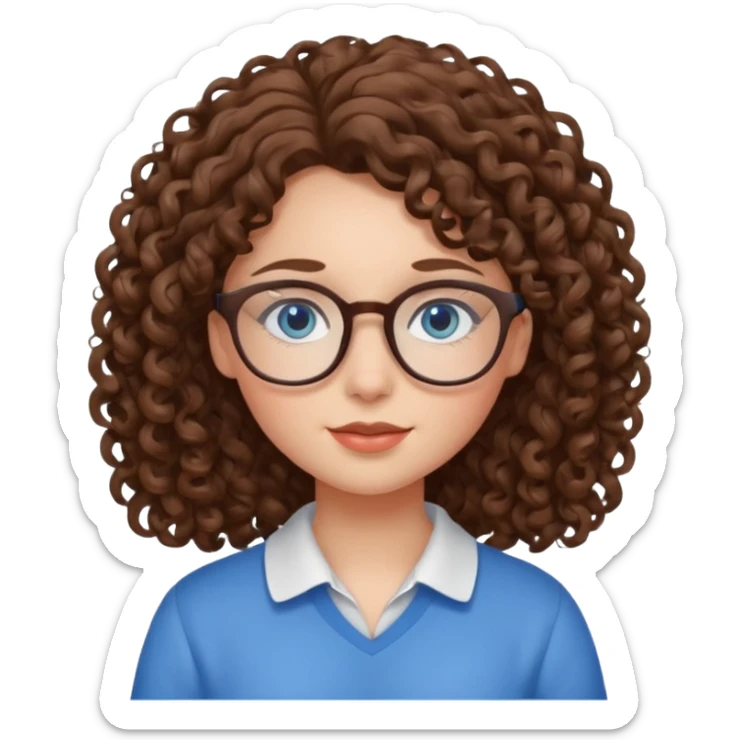 Girl with curly brown hair, blue eyes, and glasses  sticker
