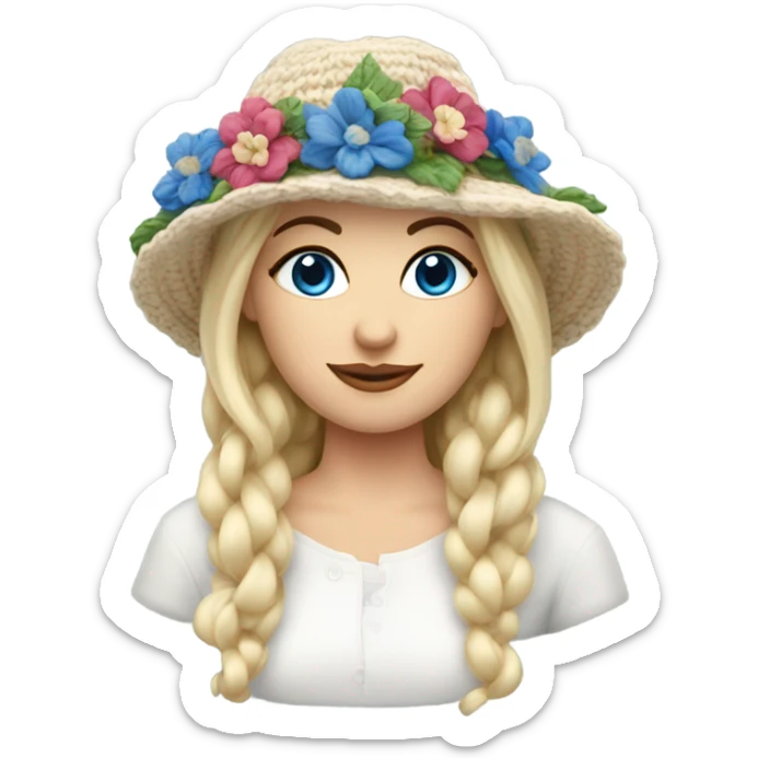 beautiful finnish blonde woman with blue eyes knitting floral hat sticker
