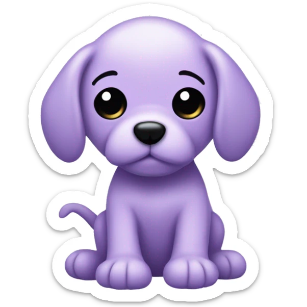 cute chibi all light purple stuffed puppy toy with floppy ears and black dot eyes and a nose made of thread sticker