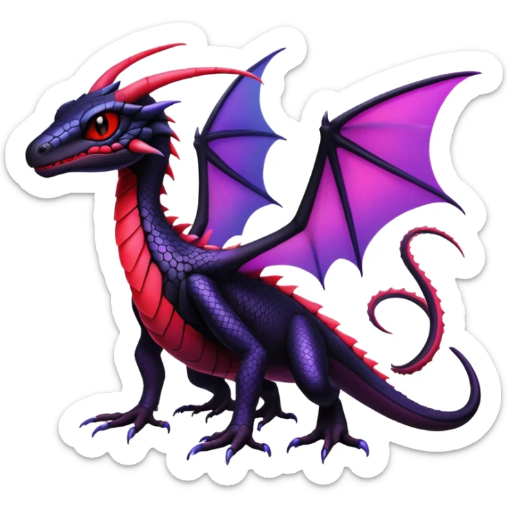 Colorful Neon Black and red and purple Gothic Edgy Tropical Flygon-Aurorus-Salandit-Salazzle-Amaura-Hybrid-Creature sticker