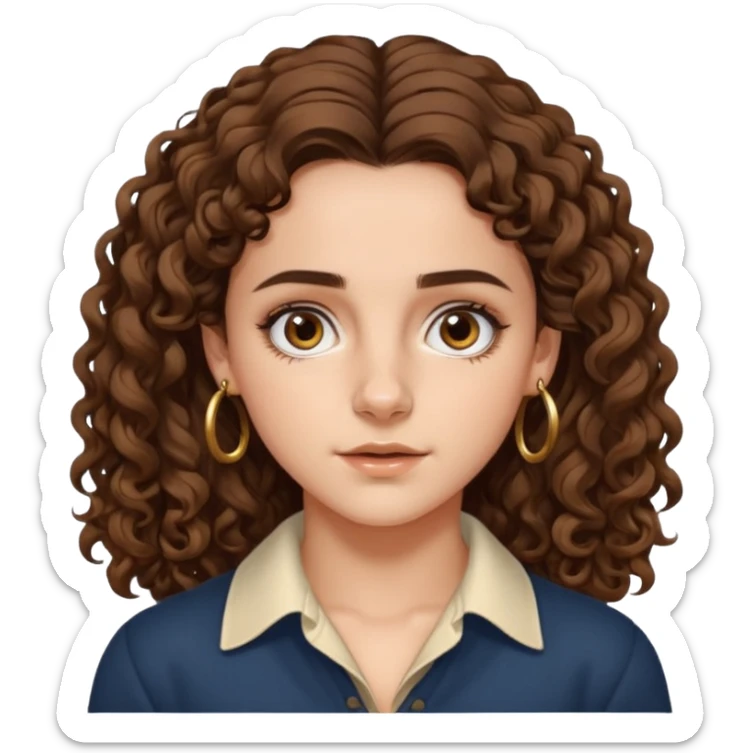 full body, very beautiful italian girl, dark brown eyes, looking like Emma Watson, with curly and big volume very bright brown hair, and a golden piercing ring in nose on left side, pullups

 sticker