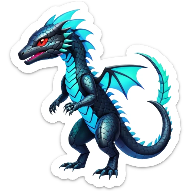 Modern Futuristic Scaly Iridescent Neon-glowing  Cyber-Salandit-Litten-Hybrid (Full body) sticker