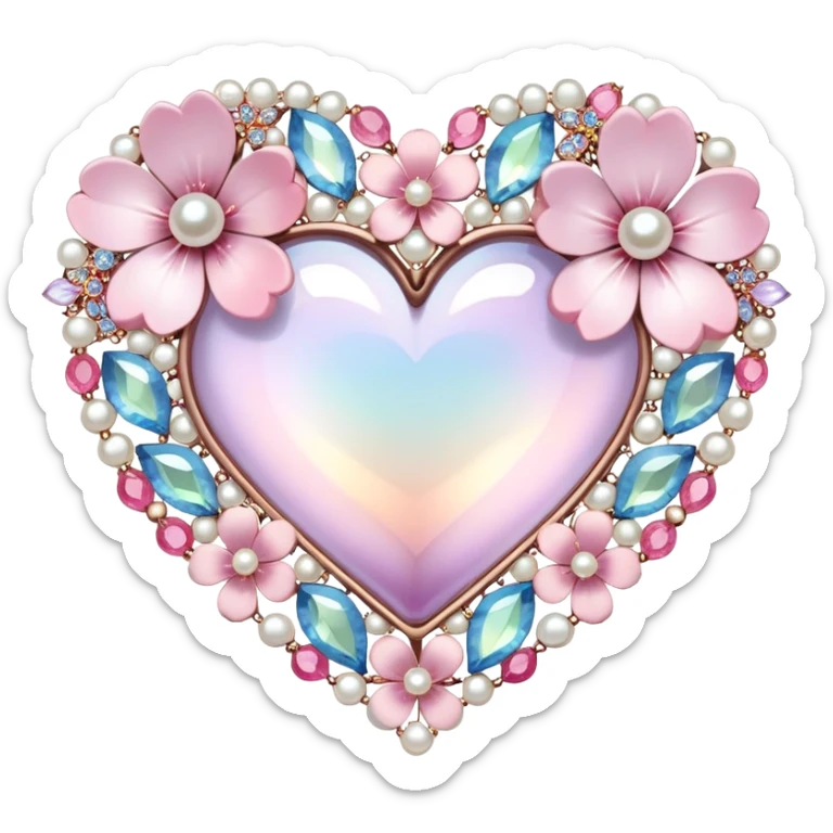 Sakura flower heart Cœur pastel suncatchers gemstones beads pearls crystals sticker