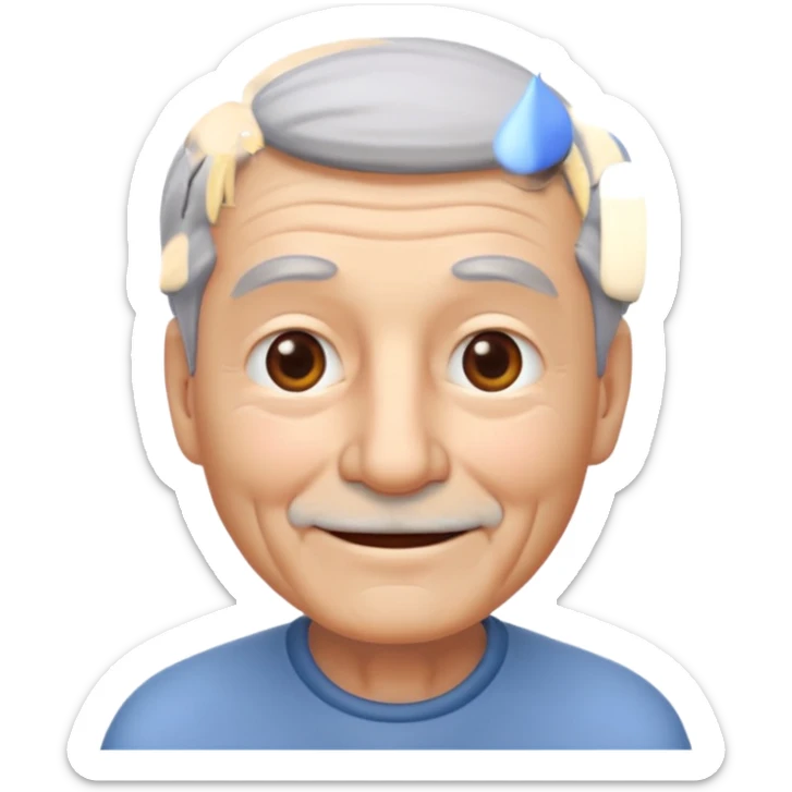 A 3D emoji in iOS emoji aesthetic style of an old man with gray hair, gentle wrinkles, kind smile, and soft eyes. Minimal white background, glossy Apple-style design, warm and friendly expression. sticker