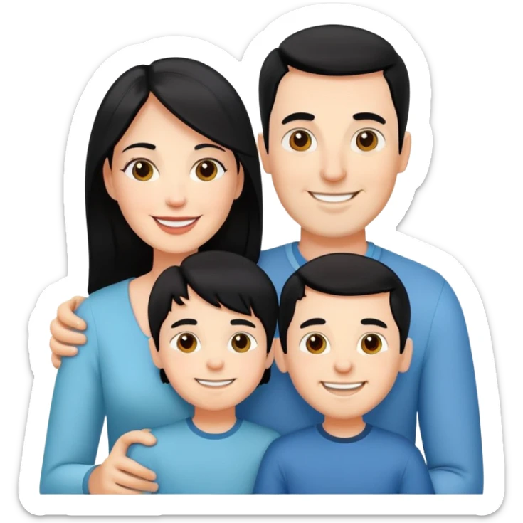 happy white family with husband with black hair, wife and one son smiling together sticker