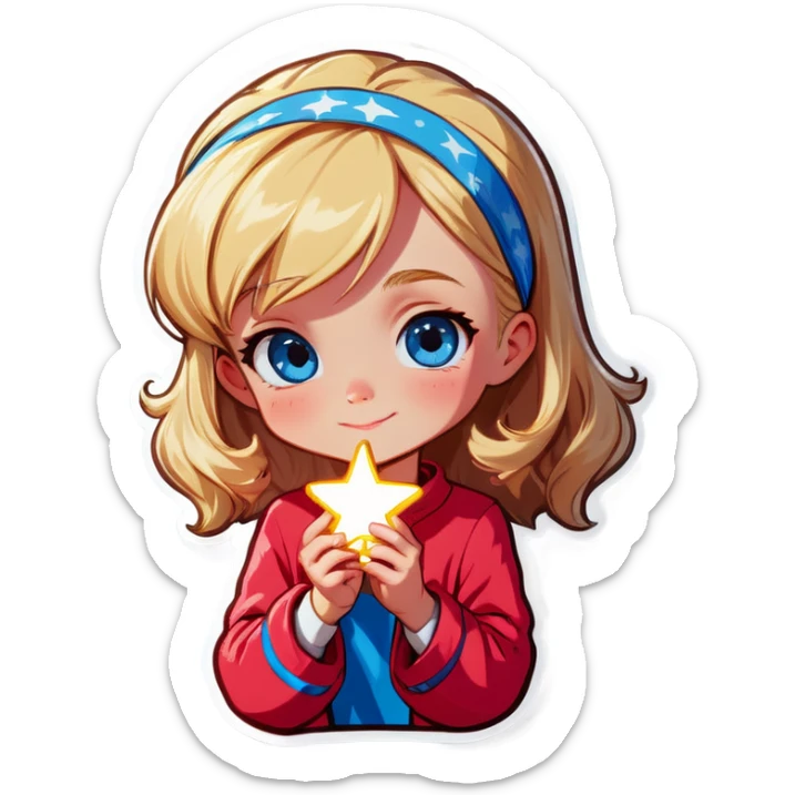 Blonde hair blue eyed girl making a wish on a star or love sticker