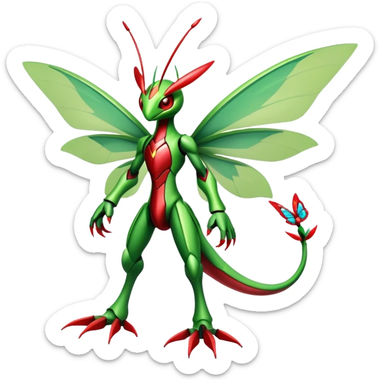  Cool Edgy Shiny Futuristic Ethereal Legendary Scizor-Kartana-Digimon-Schyther-Flygon-hybrid full body with butterfly wings sticker