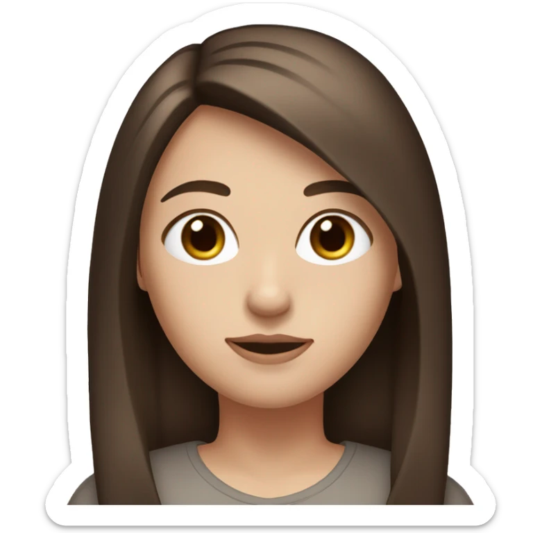 a white girl with dark brown milking brown straight hair that’s short and ends the length on her shoulders with brown eyes and long eyelashes sticker