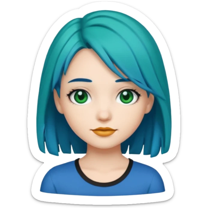 Emoji girl Emerald blue hair, fair skin, and black eyes sticker