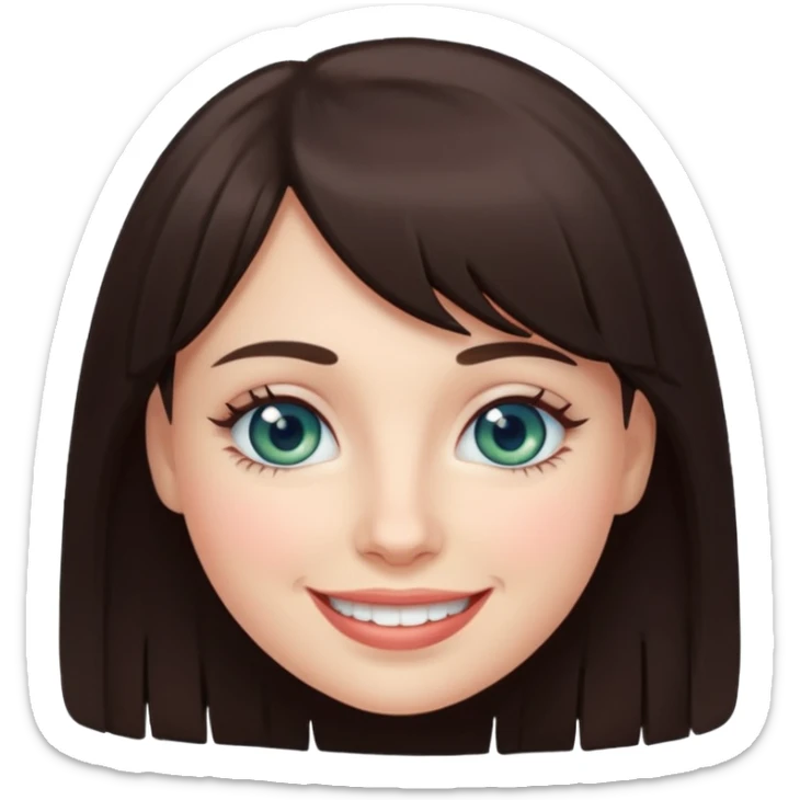 Simple White smiling women with a dark brown fringe and blue greenish eyes sticker