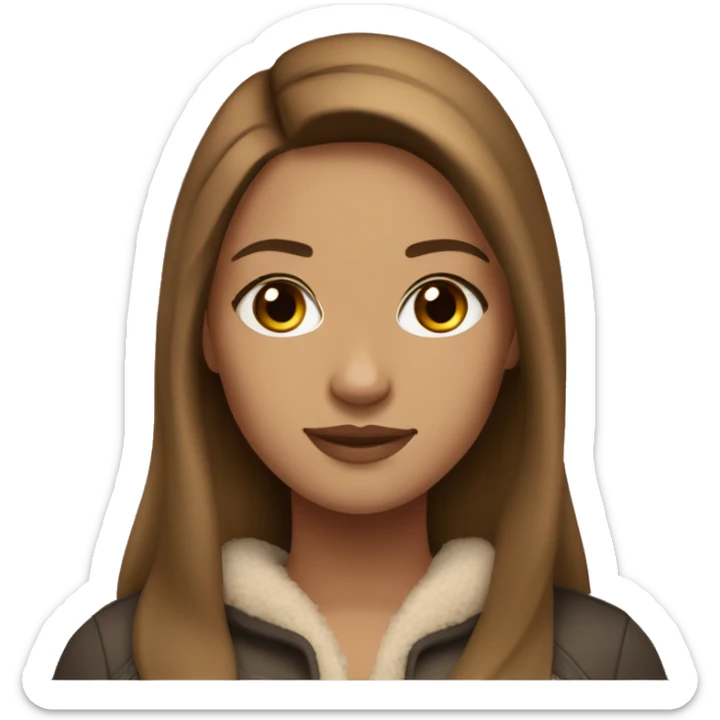 beautiful woman, straight long light brown hair, brown eyes with ugg sticker