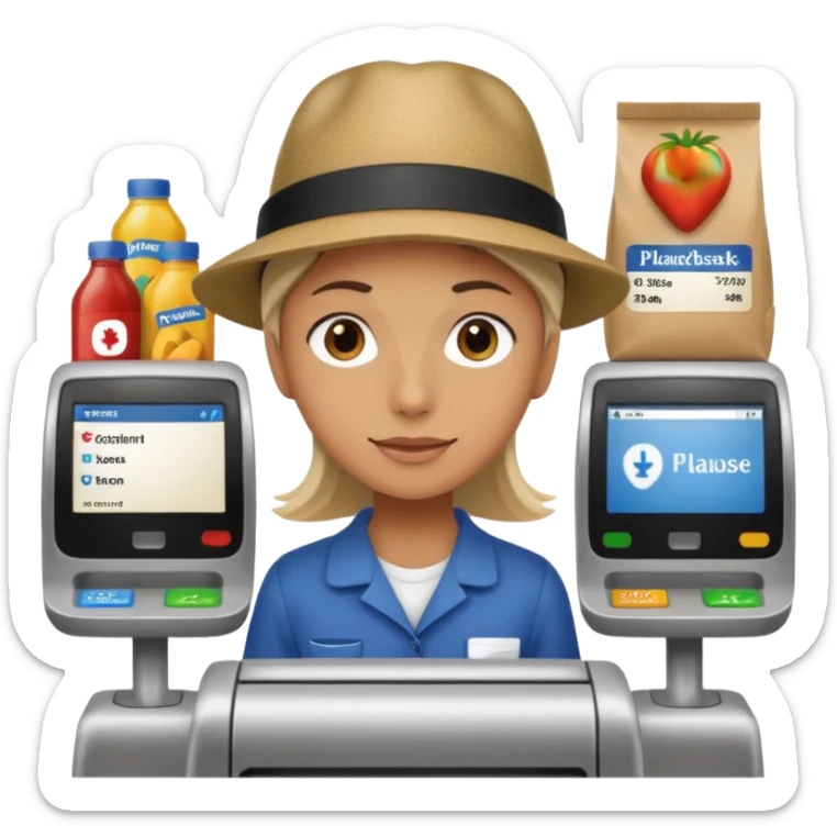 Eine Person die an der Supermarktkasse steht. Die Kasse ist gekennzeichnet als Plauderkasse. sticker