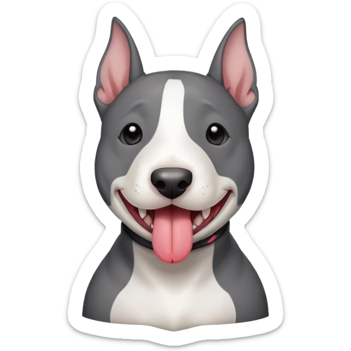Bull terrier with tongue out , dark Grey with a Little white spot on the chest sticker