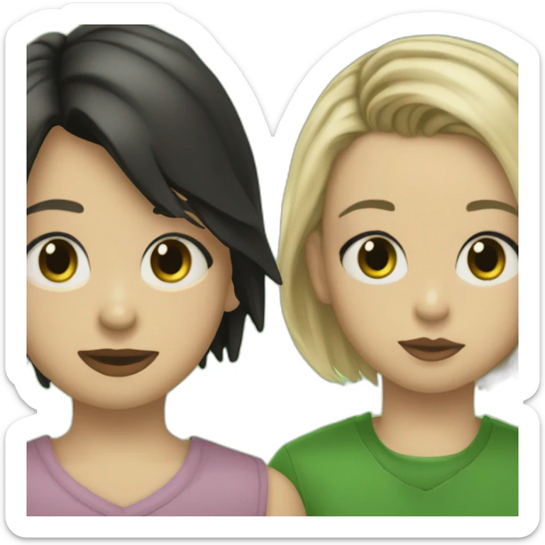 Girl with brown eyes and black pixi haircut kisses boy with kurt cobain haircut and green eyes sticker