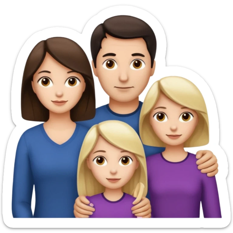 Familia : Hombre pelo oscuro, Mujer pelo cafe, hija mayor pelo mono , hija menor pelo oscuro. sticker