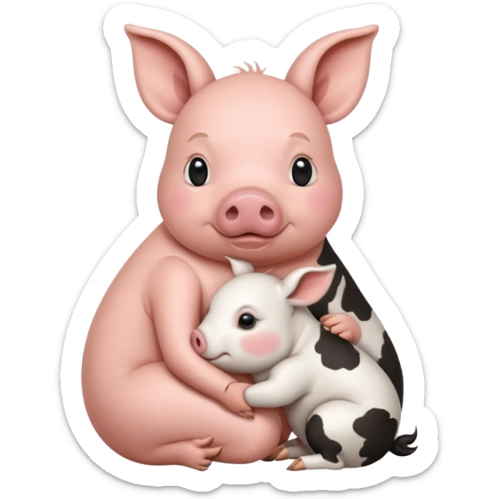 Home of rat, pig as parent hugging  little cow,  adult rabbit  sticker