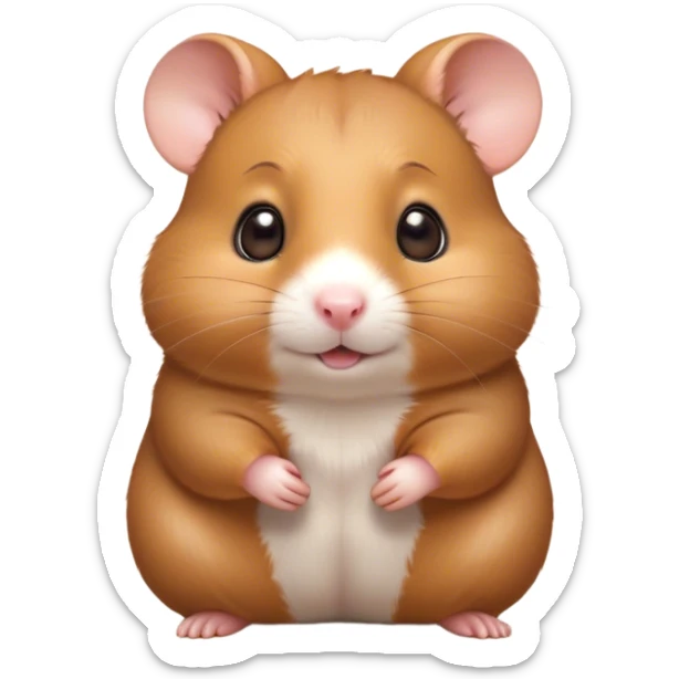 Cinematic Cute Brown Hamster Portrait Emoji, Head tilted playfully and inquisitively, featuring a glossy, rich brown coat with a delicate sheen, round, sparkling dark eyes filled with curiosity, Simplified yet irresistibly adorable features, highly detailed, glowing with a warm, friendly glow, high shine, affectionate and lively, stylized with a touch of whimsy, bright and endearing, soft glowing outline, capturing the essence of a mischievous yet loving hamster, so playful it feels like it could dash out of the screen and into your arms! sticker