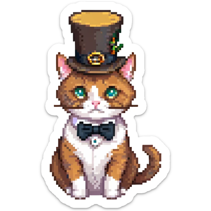 A cute cartoon-style emoji of a cat wearing a top hat and monocle, looking sophisticated sticker