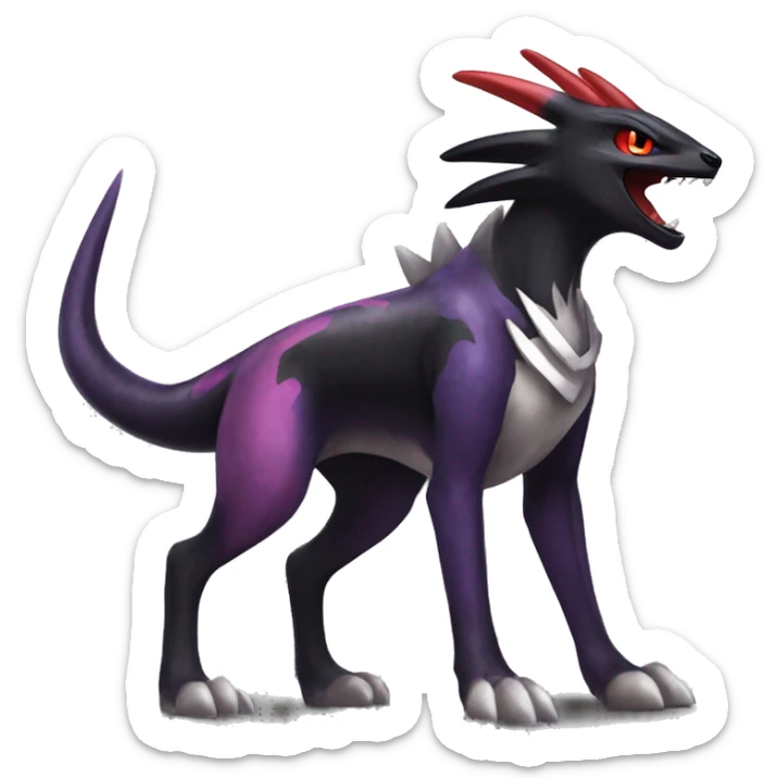 Black Cool Edgy Nargacuga-Houndoom-Garchomp-Noivern Fakémon  with White and Red and purple and black Edgy markings sticker