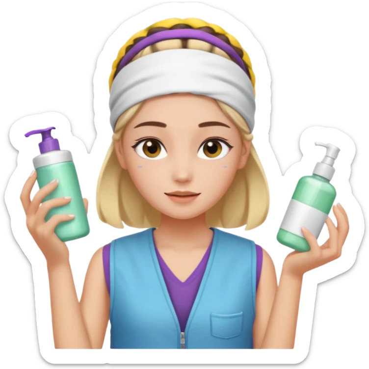 Clean girl aesthetic emoticons, apply skincare products, headband, glowing skin, vest, soft lighting
 sticker