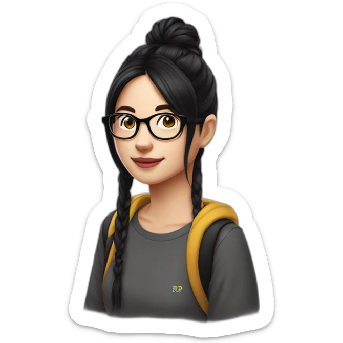 FCB girl long black hair with glasses official t-shirt sticker