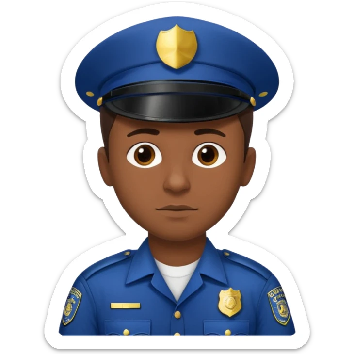 I want you to create an emoji of a sergeant, like a police officer. He should be a young guy with dark brown hair, brown eyes, medium-dark skin, shown from the chest up, and with the text “comisario morcuende” sticker